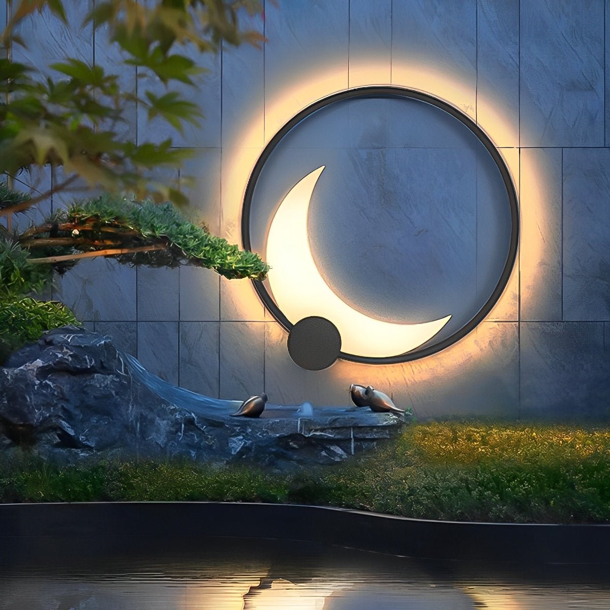 Buitenwandlamp Modern met Maanvorm en Ronde Ring voor Tuin en Gevel