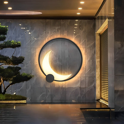 Buitenwandlamp Modern met Maanvorm en Ronde Ring voor Tuin en Gevel