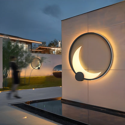 Buitenwandlamp Modern met Maanvorm en Ronde Ring voor Tuin en Gevel