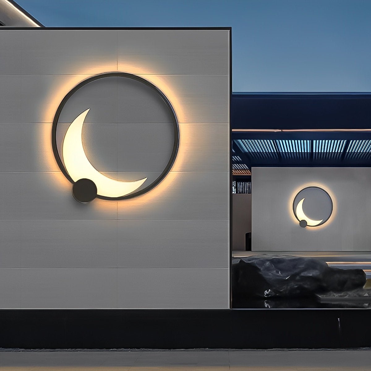 Buitenwandlamp Modern met Maanvorm en Ronde Ring voor Tuin en Gevel