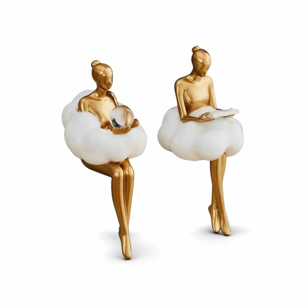 Decoratief Beeldje Zittende Vrouw op Wolk met Hangende Benen ##POS:4##