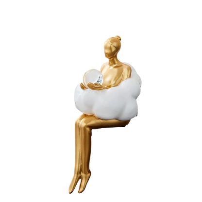 Decoratief Beeldje Zittende Vrouw op Wolk met Hangende Benen