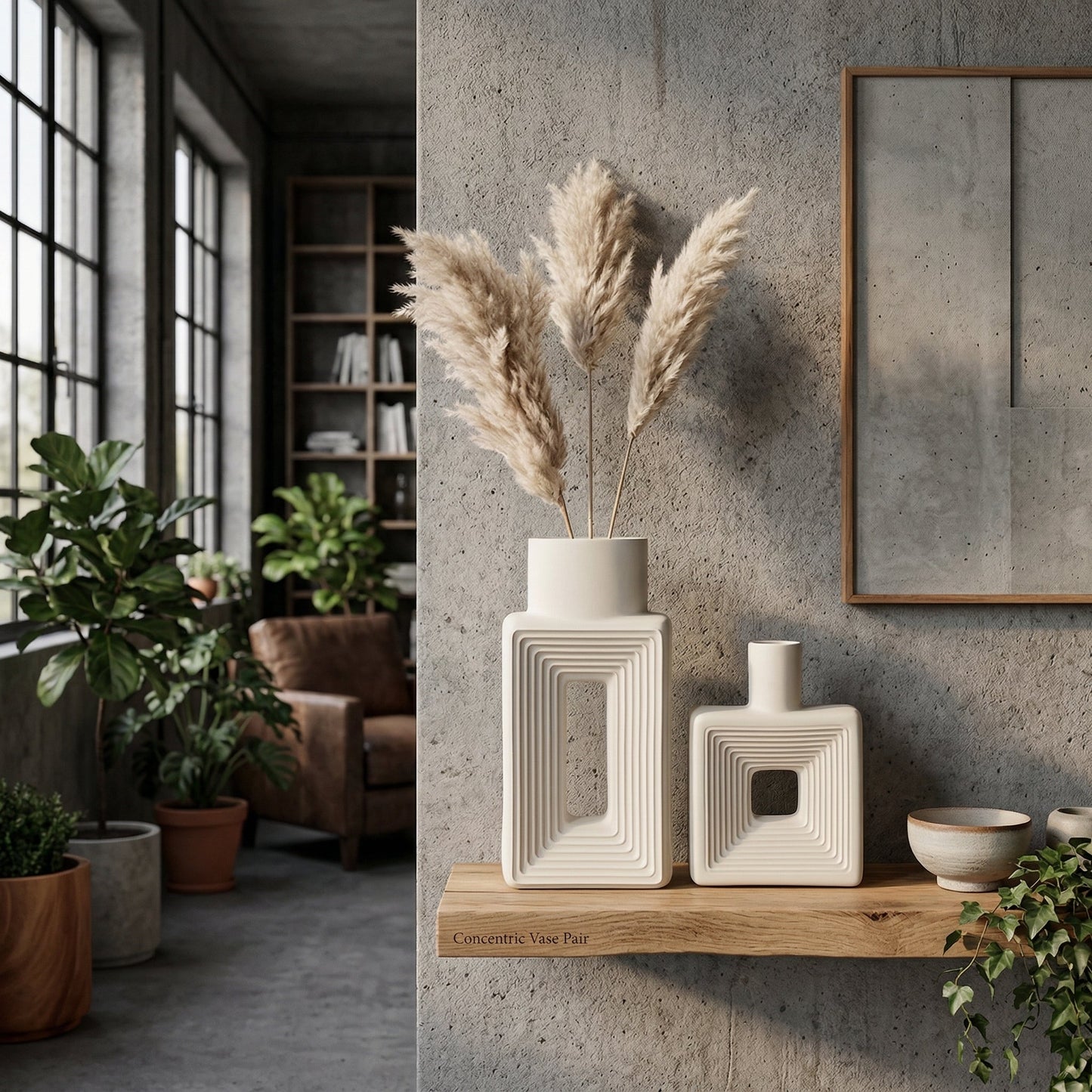 Decoratieve Vaas Minimalistisch met Geometrisch Reliëf en Donut Kern