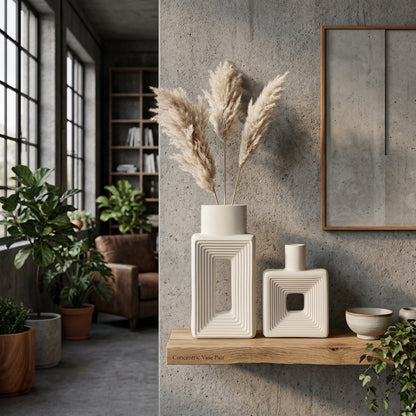 Decoratieve Vaas Minimalistisch met Geometrisch Reliëf en Donut Kern