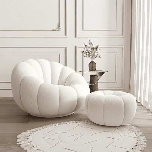 Draaifauteuil met Hocker Pompoen Design en Draaibare Basis