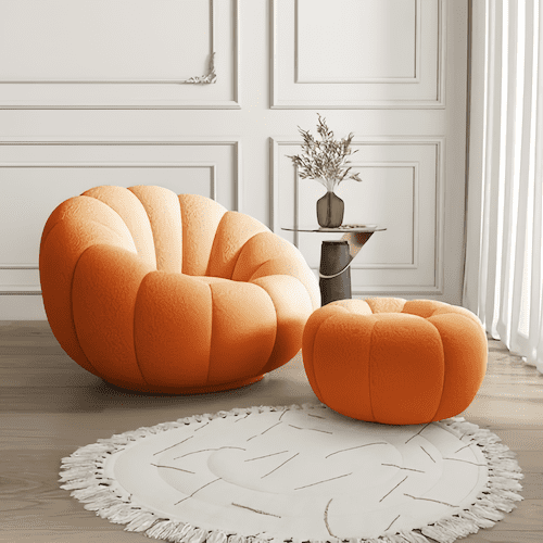 Draaifauteuil met Hocker Pompoen Design en Draaibare Basis