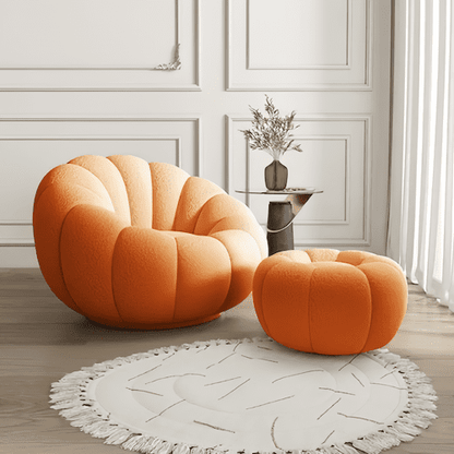Draaifauteuil met Hocker Pompoen Design en Draaibare Basis