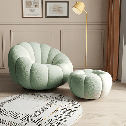 Draaifauteuil met Hocker Pompoen Design en Draaibare Basis