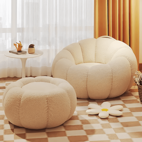 Draaifauteuil met Hocker Pompoen Design en Draaibare Basis