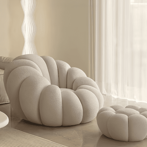 Draaifauteuil met Hocker Pompoen Design en Draaibare Basis