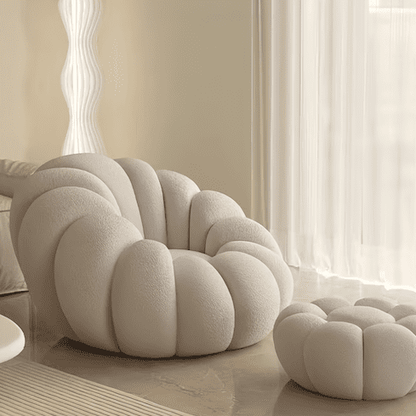 Draaifauteuil met Hocker Pompoen Design en Draaibare Basis