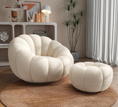 Draaifauteuil met Hocker Pompoen Design en Draaibare Basis