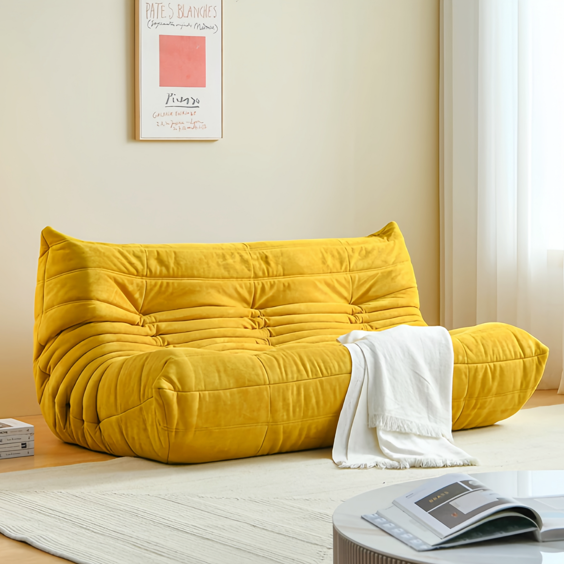 Driezits Lounge Bank Retro met Golvend Gestikt Design