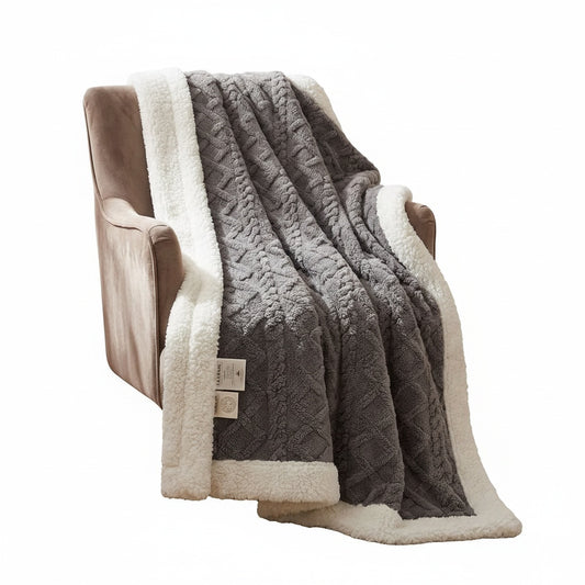 Fleece Plaid met Sherpa Voering en 3D Kabelpatroon voor Bank en Bed
