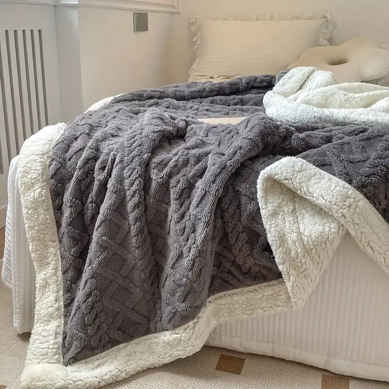 Fleece Plaid met Sherpa Voering en 3D Kabelpatroon voor Bank en Bed