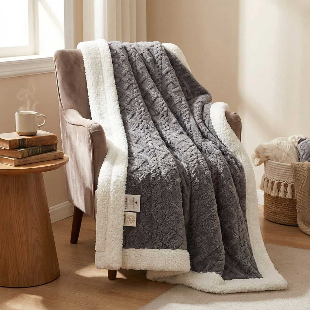 Fleece Plaid met Sherpa Voering en 3D Kabelpatroon voor Bank en Bed