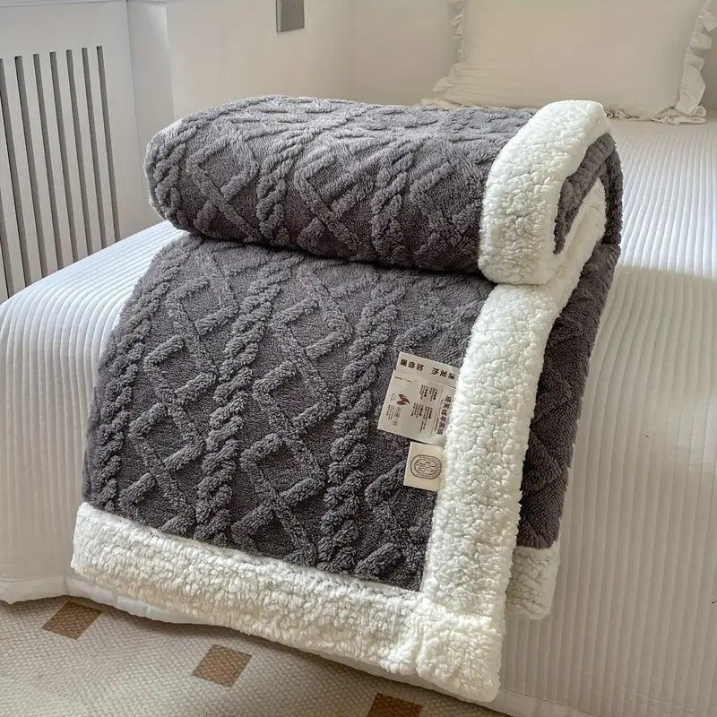 Fleece Plaid met Sherpa Voering en 3D Kabelpatroon voor Bank en Bed