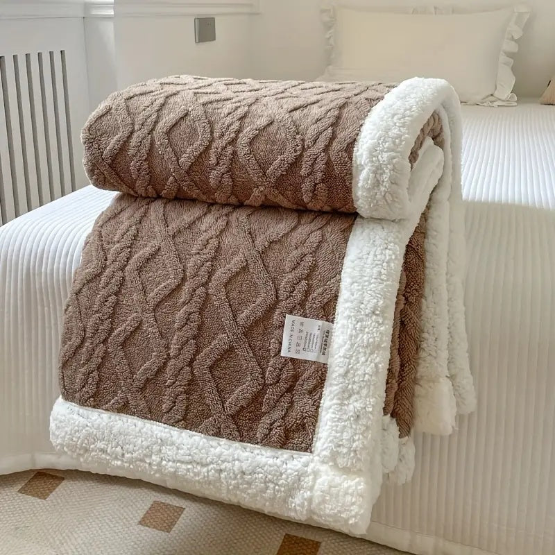 Fleece Plaid met Sherpa Voering en 3D Kabelpatroon voor Bank en Bed