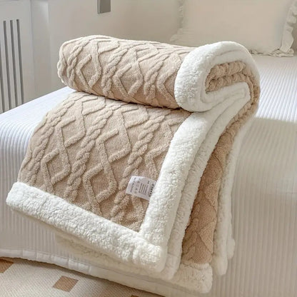 Fleece Plaid met Sherpa Voering en 3D Kabelpatroon voor Bank en Bed