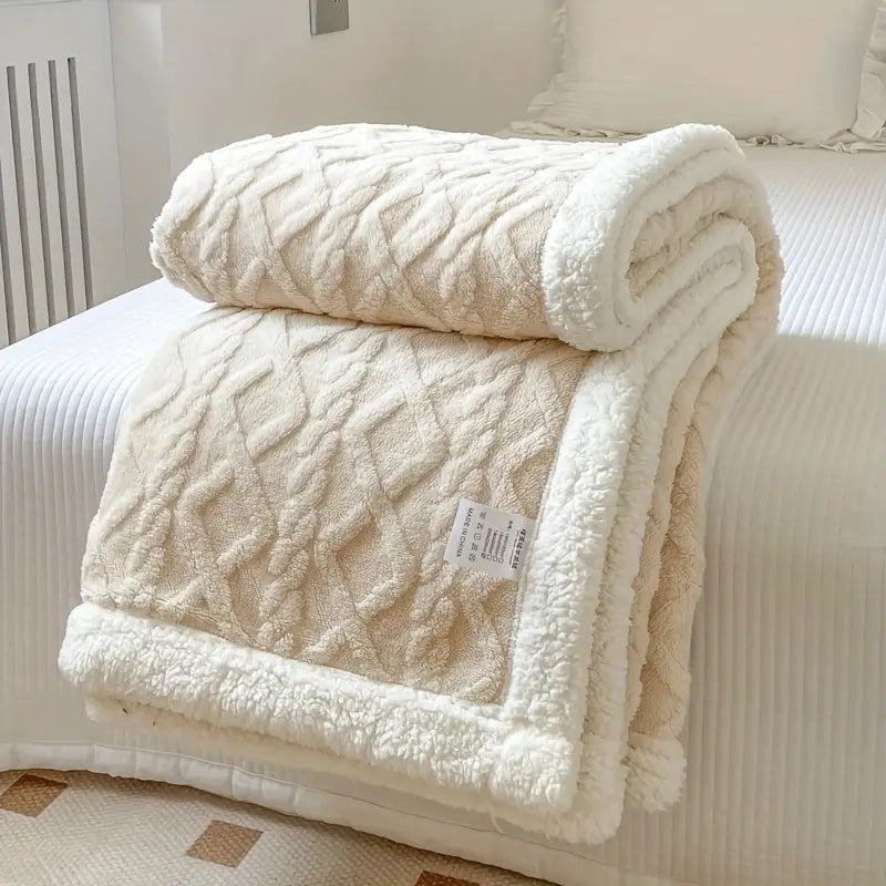 Fleece Plaid met Sherpa Voering en 3D Kabelpatroon voor Bank en Bed