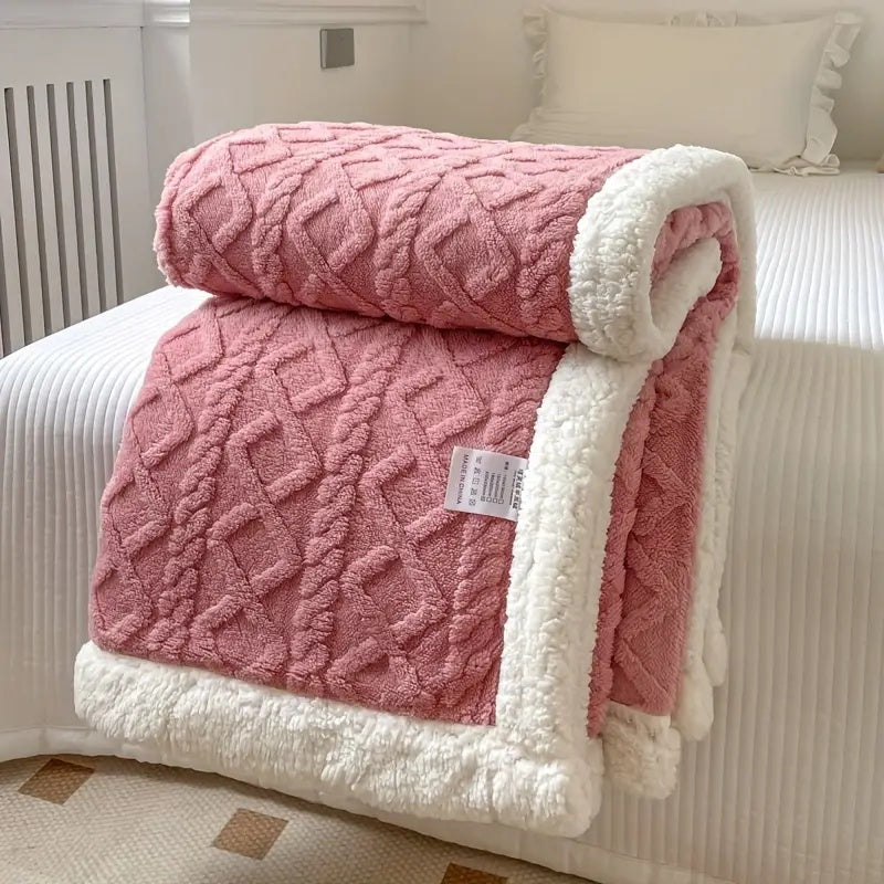 Fleece Plaid met Sherpa Voering en 3D Kabelpatroon voor Bank en Bed