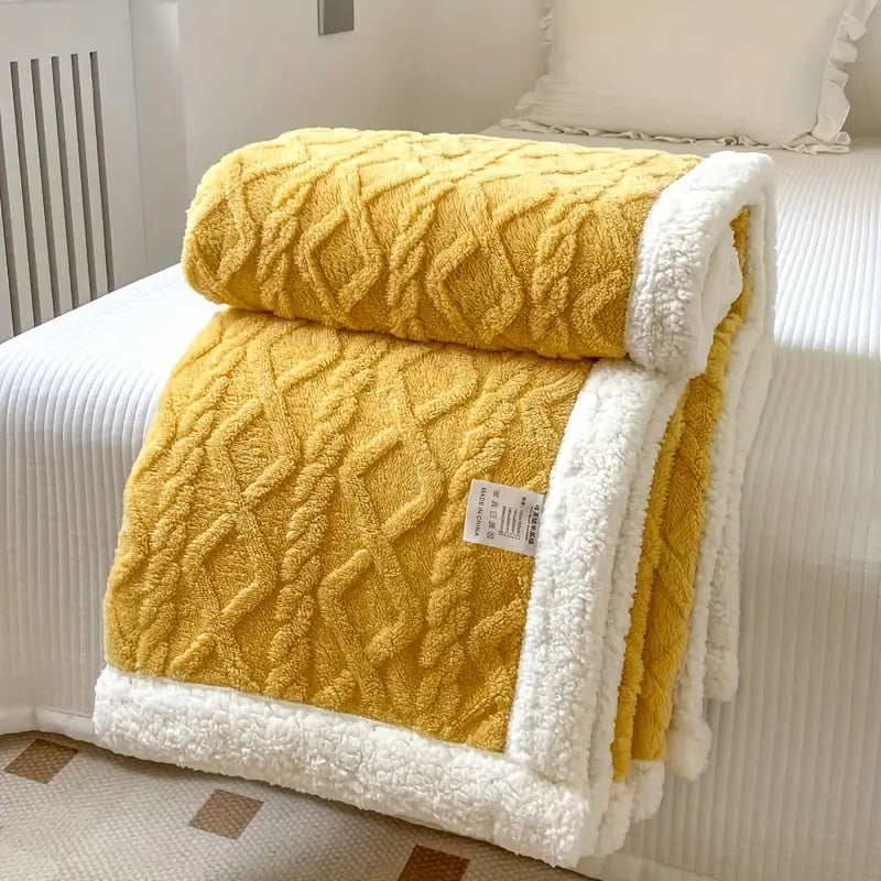Fleece Plaid met Sherpa Voering en 3D Kabelpatroon voor Bank en Bed
