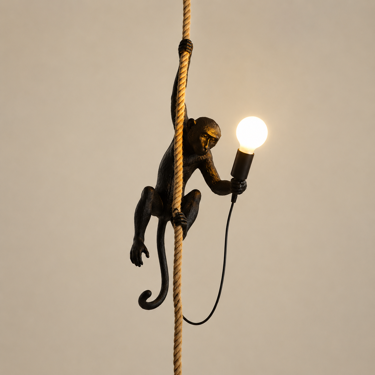 Hanglamp Bohemian Aap met Touwkabel en Decoratieve Figuur