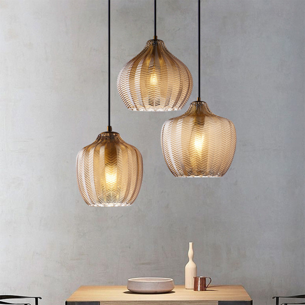 Hanglamp Bohemian met Gestructureerd Glazen Kap en Visgraatpatroon