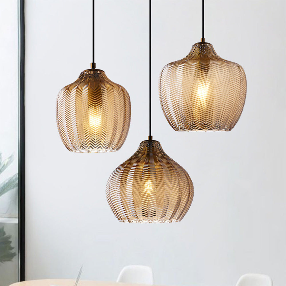 Hanglamp Bohemian met Gestructureerd Glazen Kap en Visgraatpatroon