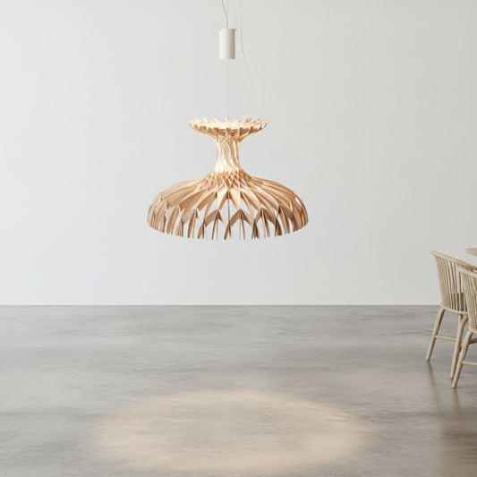 Hanglamp Bohemian met Houten Lamellenstructuur en Verstelbare Hoogte
