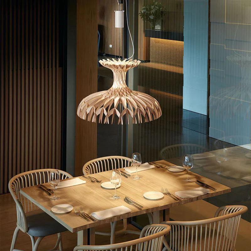 Hanglamp Bohemian met Houten Lamellenstructuur en Verstelbare Hoogte