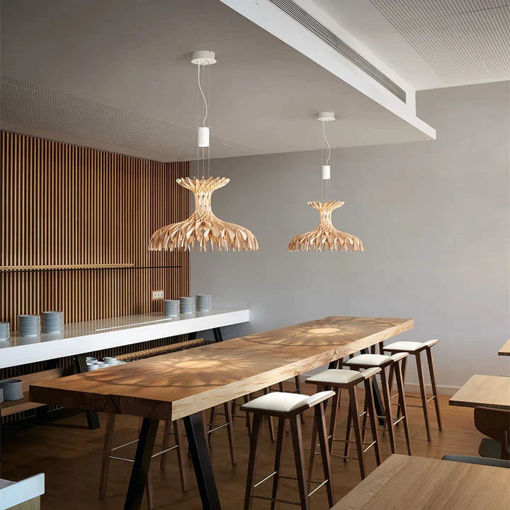 Hanglamp Bohemian met Houten Lamellenstructuur en Verstelbare Hoogte