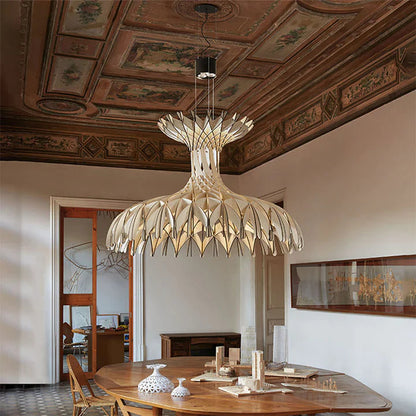 Hanglamp Bohemian met Houten Lamellenstructuur en Verstelbare Hoogte