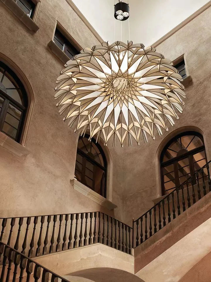 Hanglamp Bohemian met Houten Lamellenstructuur en Verstelbare Hoogte