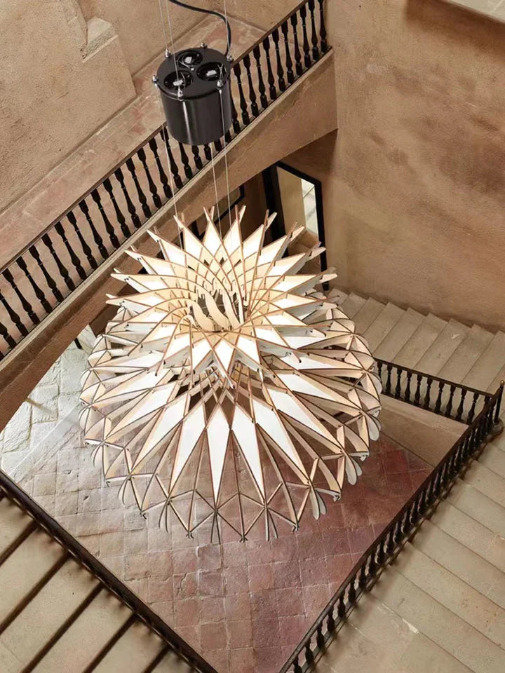 Hanglamp Bohemian met Houten Lamellenstructuur en Verstelbare Hoogte