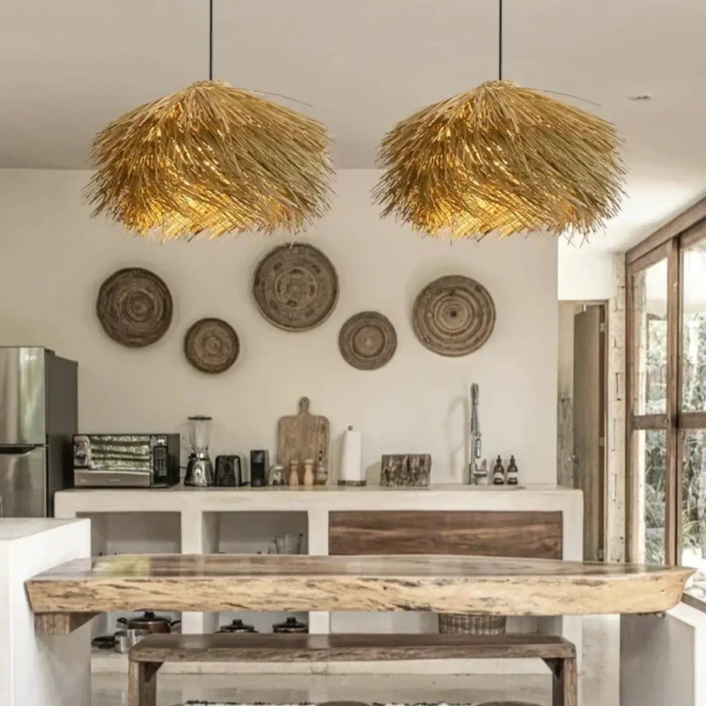 Hanglamp Bohemian met Naturel Stro Kap en Warme Lichtsfeer