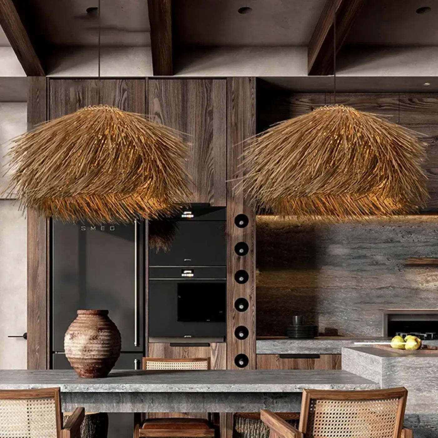 Hanglamp Bohemian met Naturel Stro Kap en Warme Lichtsfeer