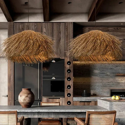 Hanglamp Bohemian met Naturel Stro Kap en Warme Lichtsfeer