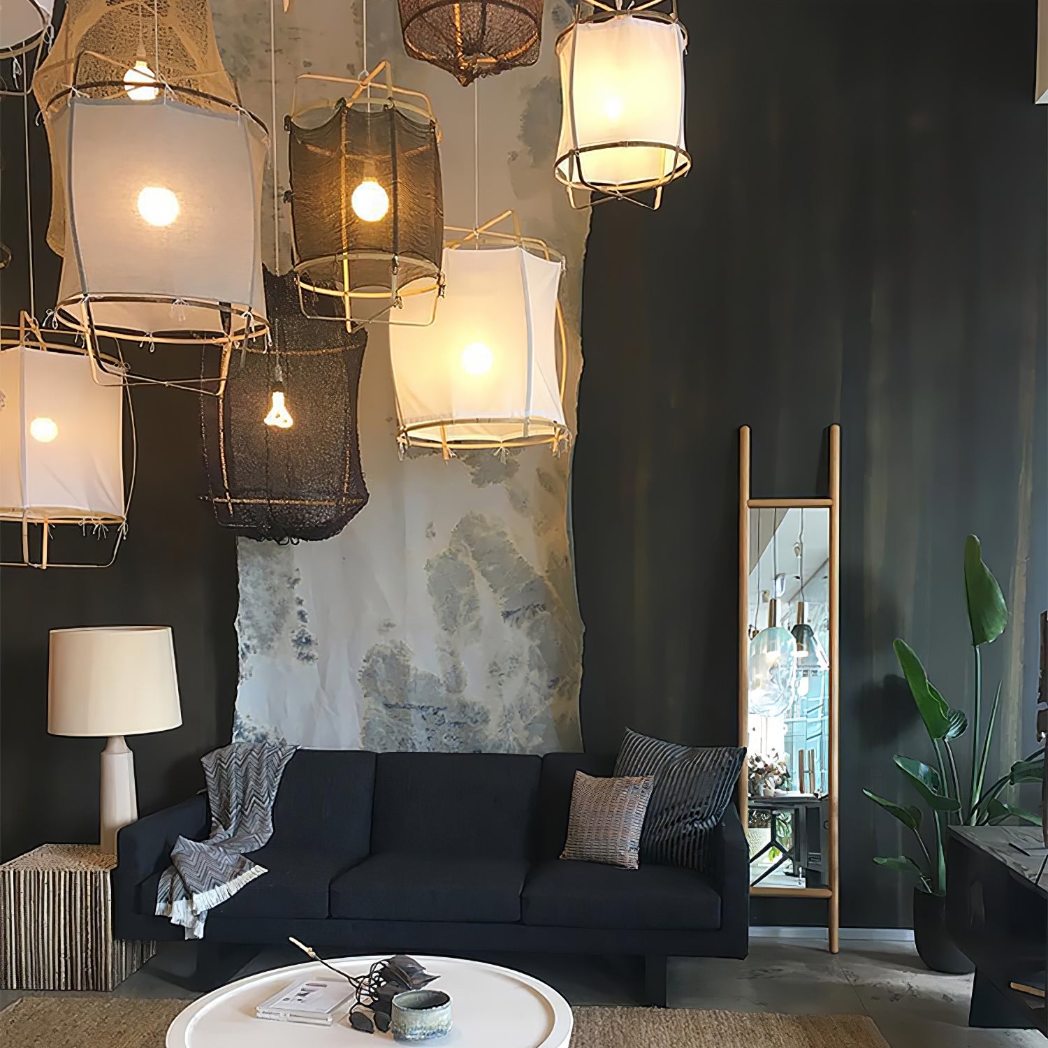 Hanglamp Bohemian met Stoffen Kap en Bamboe Frame