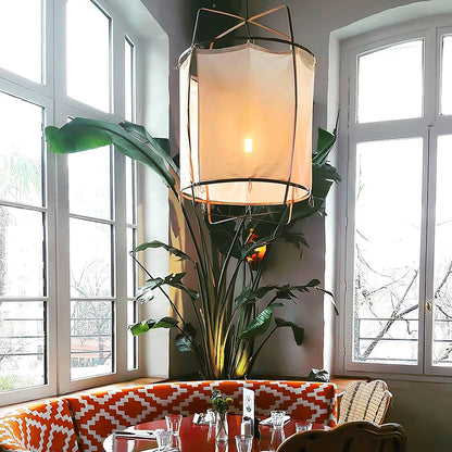Hanglamp Bohemian met Stoffen Kap en Bamboe Frame