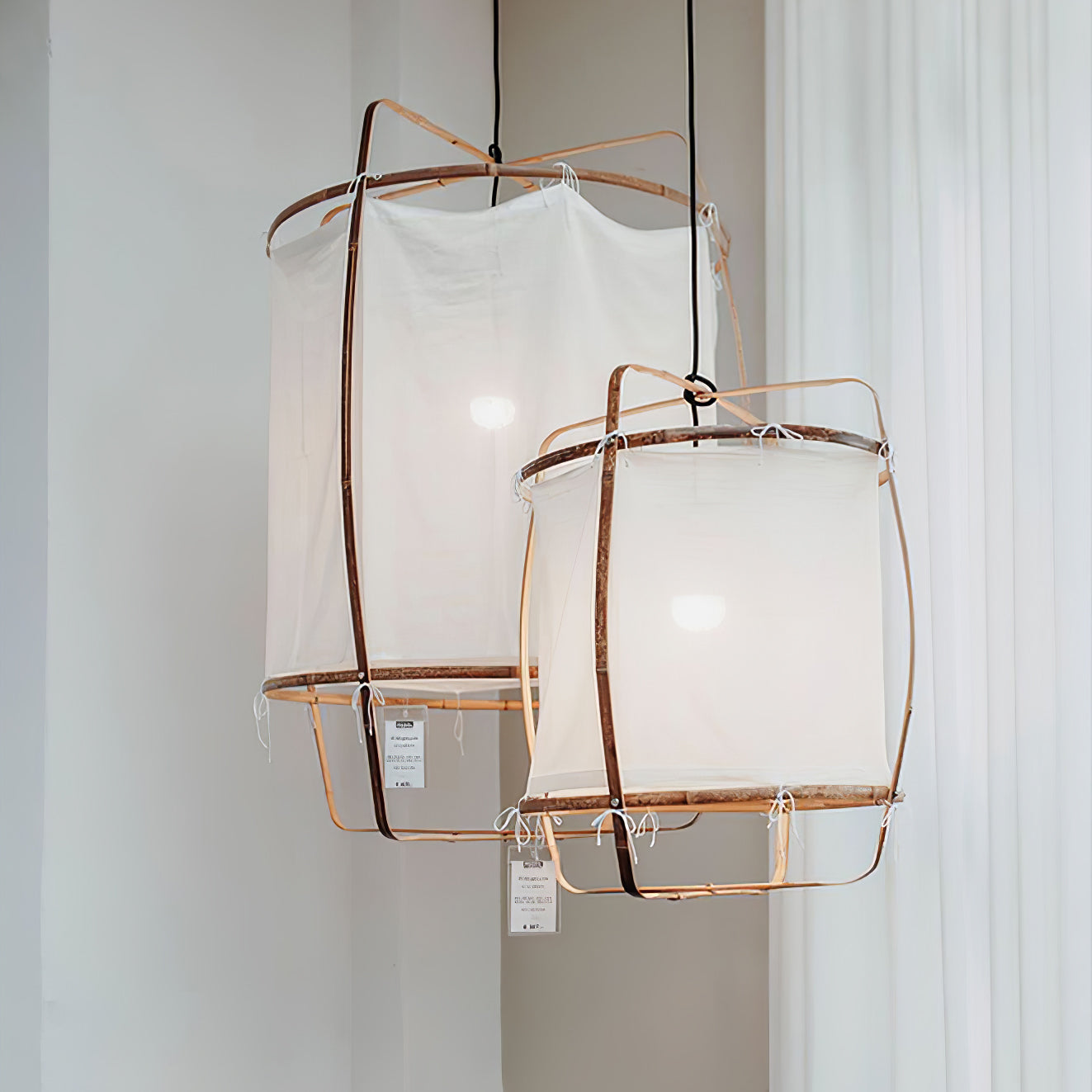 Hanglamp Bohemian met Stoffen Kap en Bamboe Frame