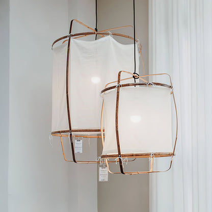 Hanglamp Bohemian met Stoffen Kap en Bamboe Frame