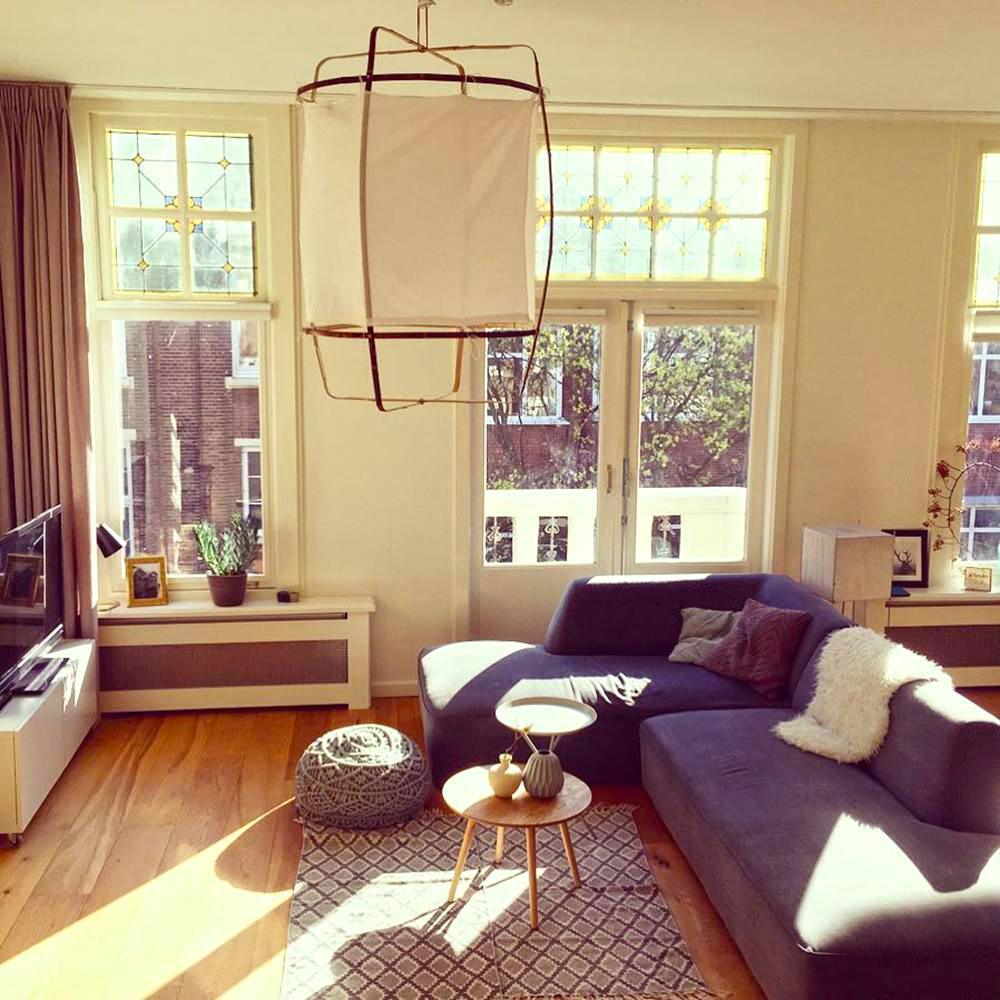 Hanglamp Bohemian met Stoffen Kap en Bamboe Frame