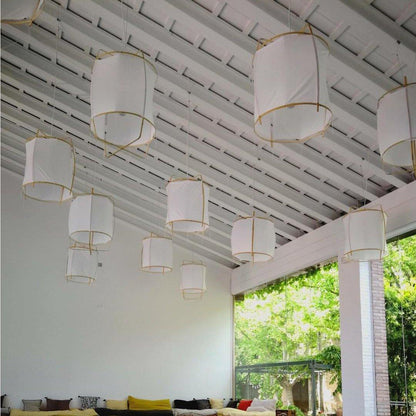 Hanglamp Bohemian met Stoffen Kap en Bamboe Frame