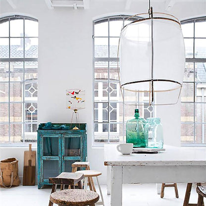 Hanglamp Bohemian met Stoffen Kap en Bamboe Frame