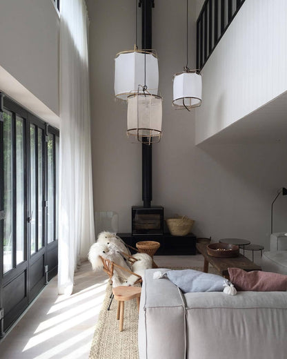 Hanglamp Bohemian met Stoffen Kap en Bamboe Frame