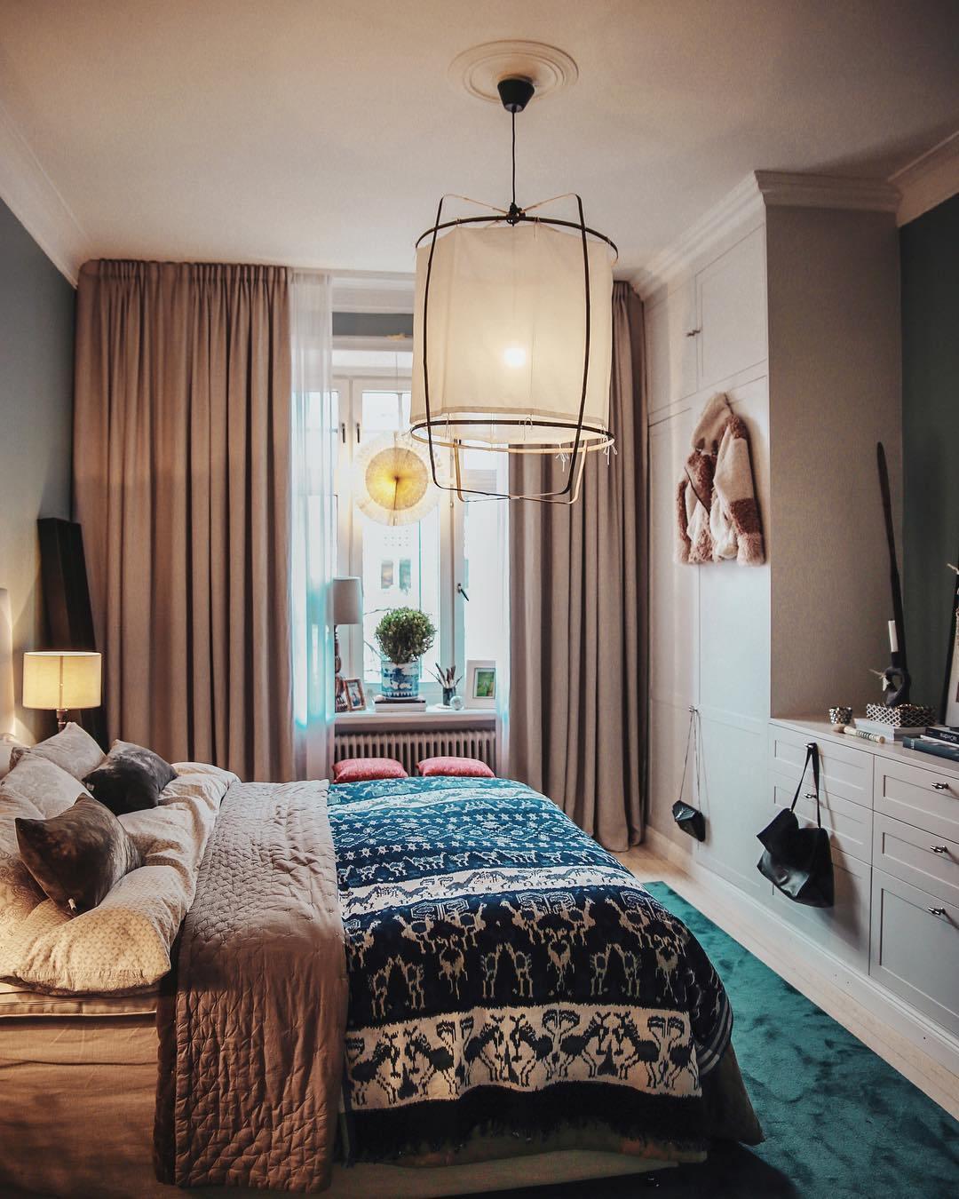Hanglamp Bohemian met Stoffen Kap en Bamboe Frame