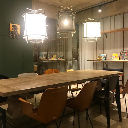Hanglamp Bohemian met Stoffen Kap en Bamboe Frame