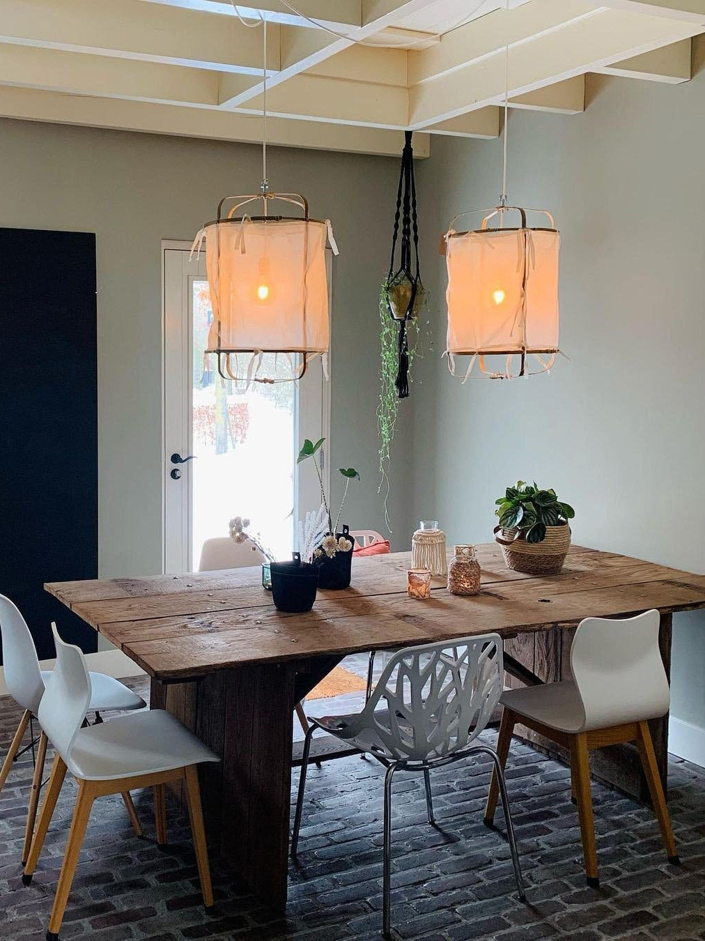 Hanglamp Bohemian met Stoffen Kap en Bamboe Frame