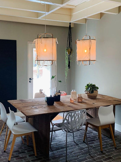 Hanglamp Bohemian met Stoffen Kap en Bamboe Frame